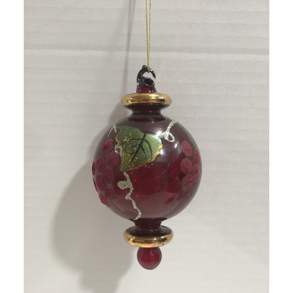 Vintage Blown Glass Christmas Ornament Wine Grape Theme - Picture 2 of 8